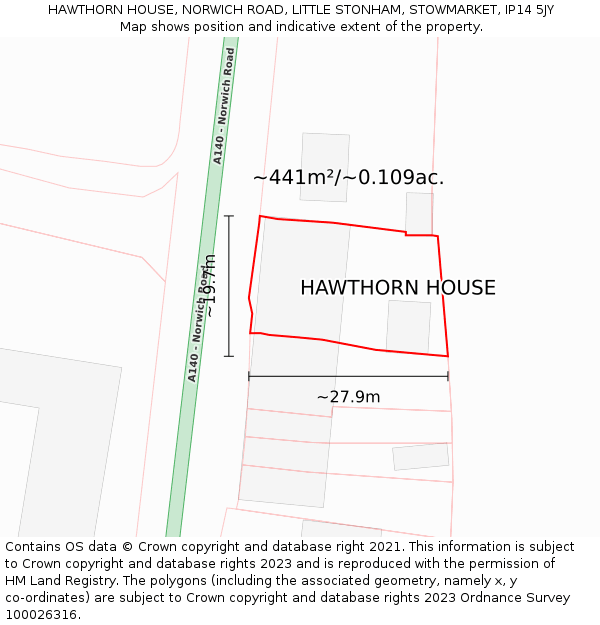 HAWTHORN HOUSE, NORWICH ROAD, LITTLE STONHAM, STOWMARKET, IP14 5JY: Plot and title map