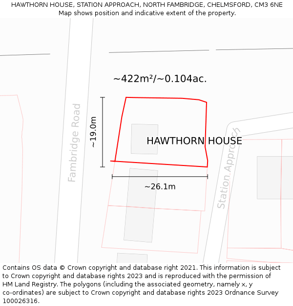 HAWTHORN HOUSE, STATION APPROACH, NORTH FAMBRIDGE, CHELMSFORD, CM3 6NE: Plot and title map