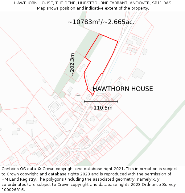HAWTHORN HOUSE, THE DENE, HURSTBOURNE TARRANT, ANDOVER, SP11 0AS: Plot and title map