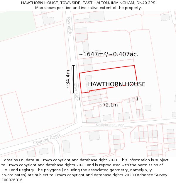 HAWTHORN HOUSE, TOWNSIDE, EAST HALTON, IMMINGHAM, DN40 3PS: Plot and title map