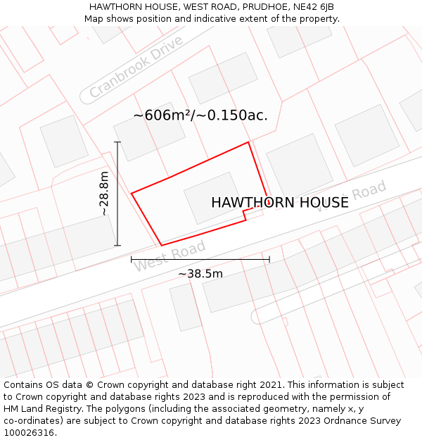 HAWTHORN HOUSE, WEST ROAD, PRUDHOE, NE42 6JB: Plot and title map