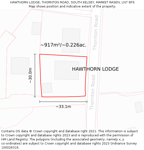 HAWTHORN LODGE, THORNTON ROAD, SOUTH KELSEY, MARKET RASEN, LN7 6PS: Plot and title map