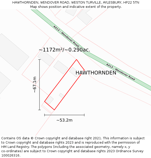 HAWTHORNDEN, WENDOVER ROAD, WESTON TURVILLE, AYLESBURY, HP22 5TN: Plot and title map