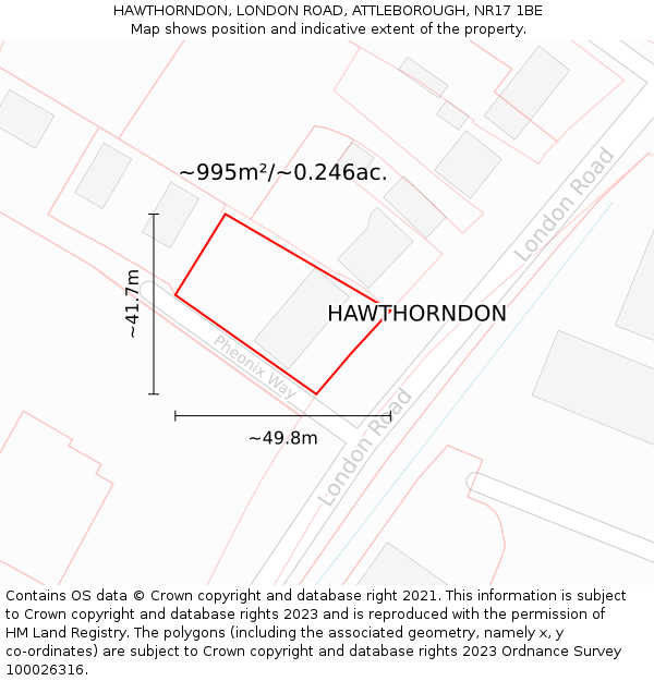 HAWTHORNDON, LONDON ROAD, ATTLEBOROUGH, NR17 1BE: Plot and title map