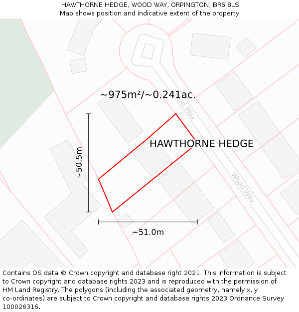 HAWTHORNE HEDGE, WOOD WAY, ORPINGTON, BR6 8LS: Plot and title map