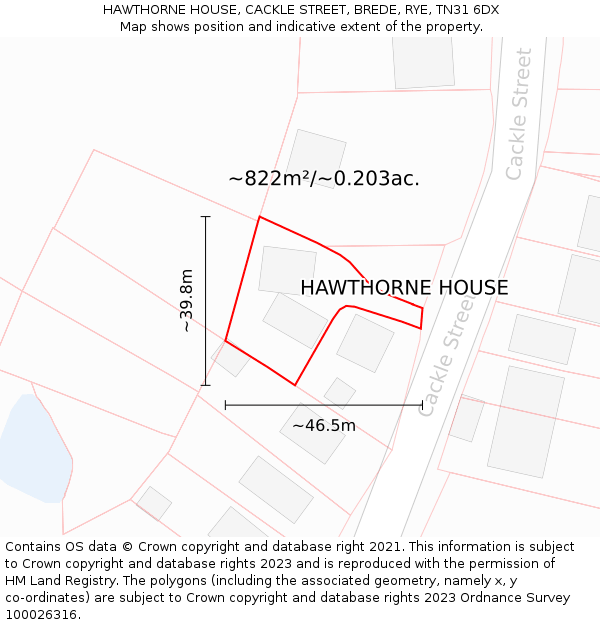 HAWTHORNE HOUSE, CACKLE STREET, BREDE, RYE, TN31 6DX: Plot and title map