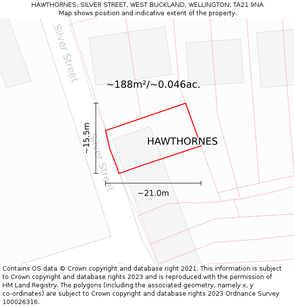 HAWTHORNES, SILVER STREET, WEST BUCKLAND, WELLINGTON, TA21 9NA: Plot and title map