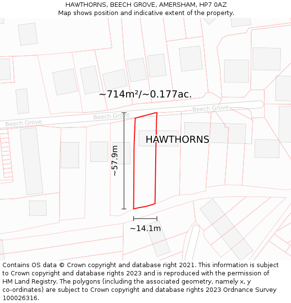 HAWTHORNS, BEECH GROVE, AMERSHAM, HP7 0AZ: Plot and title map