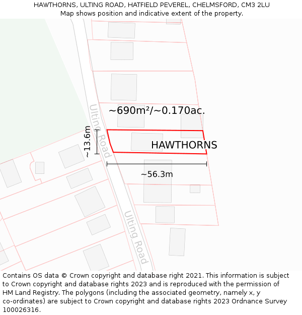 HAWTHORNS, ULTING ROAD, HATFIELD PEVEREL, CHELMSFORD, CM3 2LU: Plot and title map