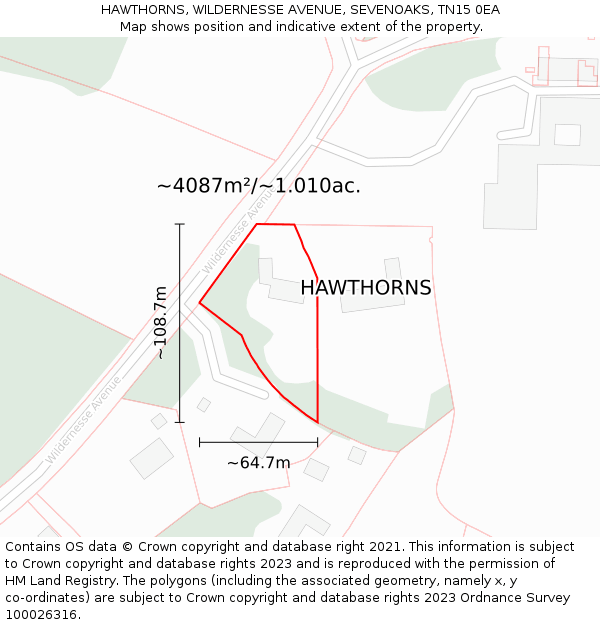 HAWTHORNS, WILDERNESSE AVENUE, SEVENOAKS, TN15 0EA: Plot and title map