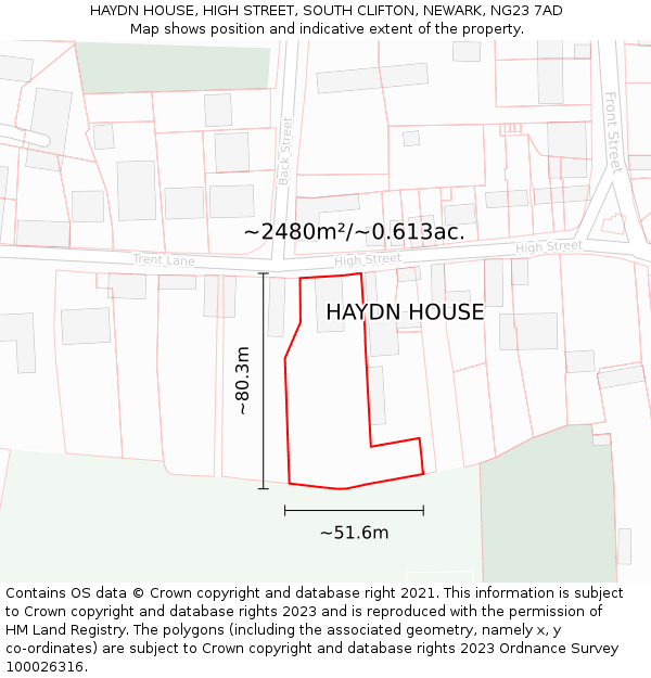 HAYDN HOUSE, HIGH STREET, SOUTH CLIFTON, NEWARK, NG23 7AD: Plot and title map