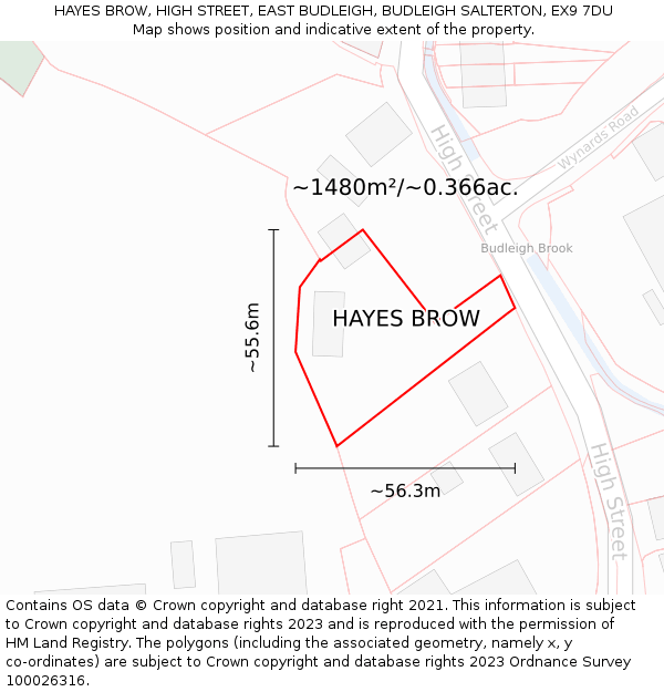 HAYES BROW, HIGH STREET, EAST BUDLEIGH, BUDLEIGH SALTERTON, EX9 7DU: Plot and title map