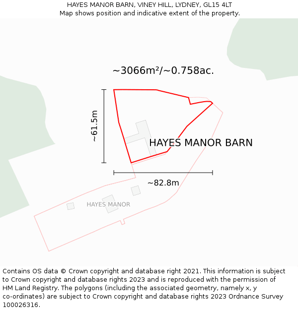 HAYES MANOR BARN, VINEY HILL, LYDNEY, GL15 4LT: Plot and title map