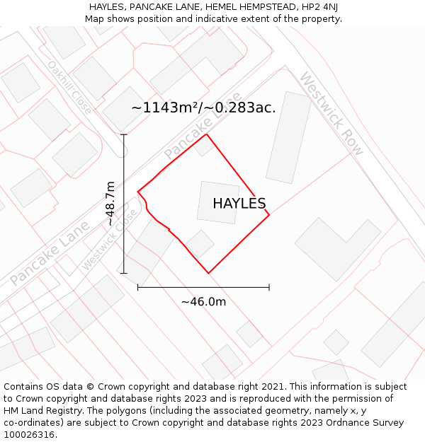 HAYLES, PANCAKE LANE, HEMEL HEMPSTEAD, HP2 4NJ: Plot and title map