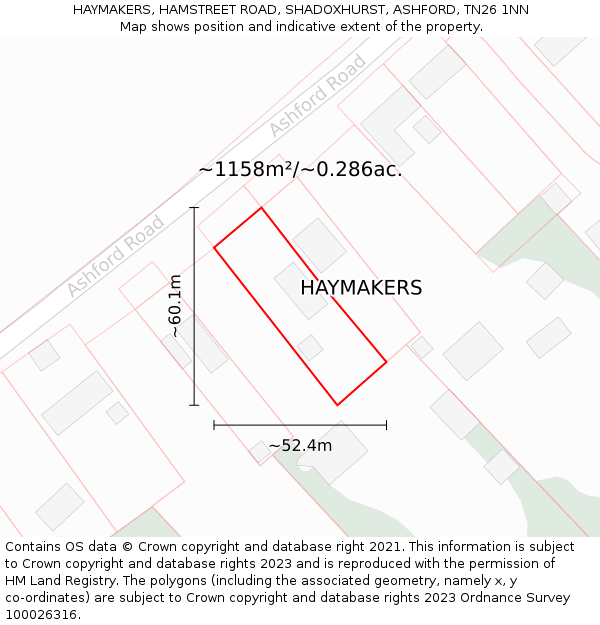 HAYMAKERS, HAMSTREET ROAD, SHADOXHURST, ASHFORD, TN26 1NN: Plot and title map