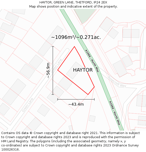HAYTOR, GREEN LANE, THETFORD, IP24 2EX: Plot and title map