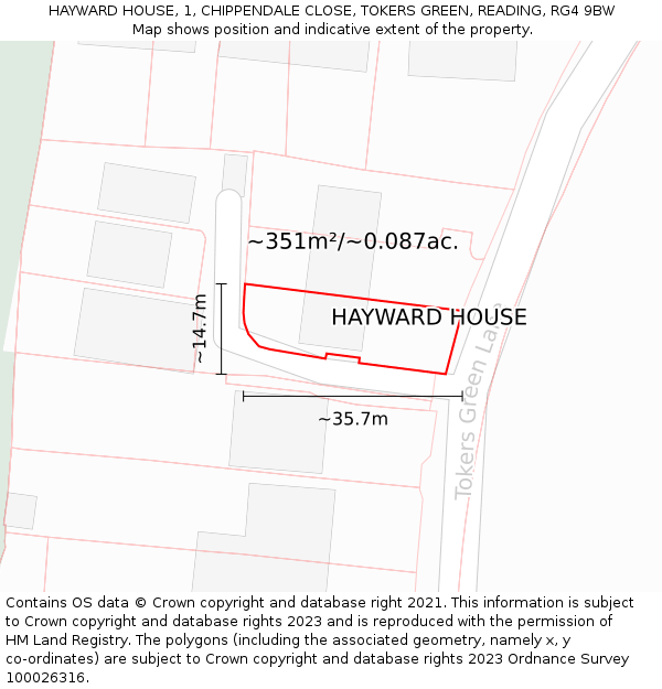 HAYWARD HOUSE, 1, CHIPPENDALE CLOSE, TOKERS GREEN, READING, RG4 9BW: Plot and title map