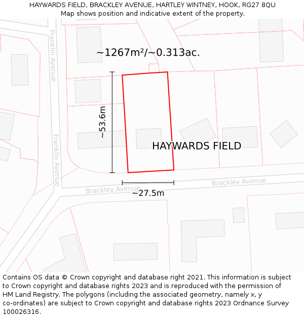 HAYWARDS FIELD, BRACKLEY AVENUE, HARTLEY WINTNEY, HOOK, RG27 8QU: Plot and title map