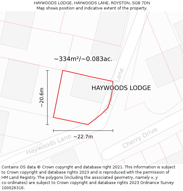 HAYWOODS LODGE, HAYWOODS LANE, ROYSTON, SG8 7DN: Plot and title map