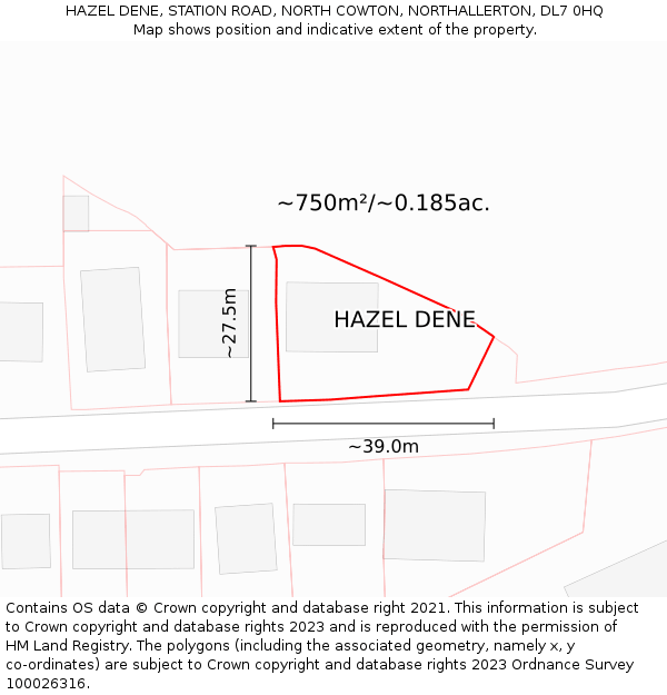 HAZEL DENE, STATION ROAD, NORTH COWTON, NORTHALLERTON, DL7 0HQ: Plot and title map