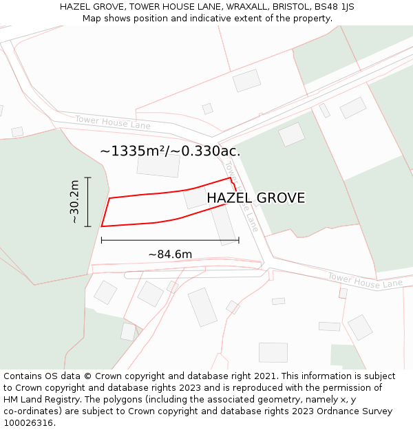 HAZEL GROVE, TOWER HOUSE LANE, WRAXALL, BRISTOL, BS48 1JS: Plot and title map