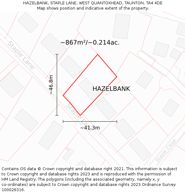 HAZELBANK, STAPLE LANE, WEST QUANTOXHEAD, TAUNTON, TA4 4DE: Plot and title map