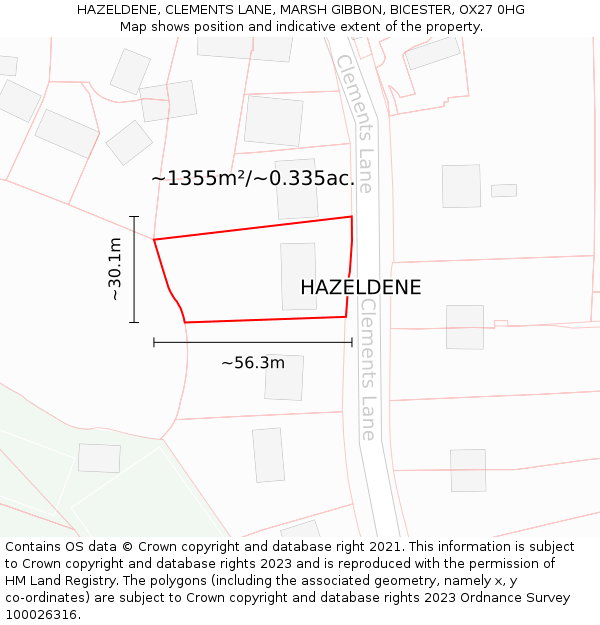 HAZELDENE, CLEMENTS LANE, MARSH GIBBON, BICESTER, OX27 0HG: Plot and title map