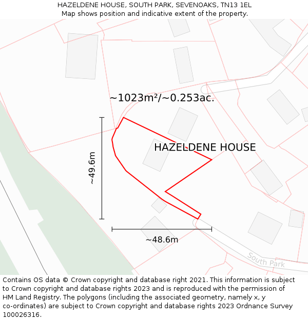 HAZELDENE HOUSE, SOUTH PARK, SEVENOAKS, TN13 1EL: Plot and title map