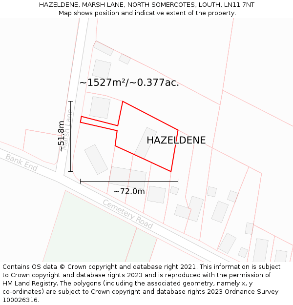 HAZELDENE, MARSH LANE, NORTH SOMERCOTES, LOUTH, LN11 7NT: Plot and title map