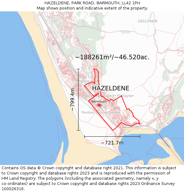HAZELDENE, PARK ROAD, BARMOUTH, LL42 1PH: Plot and title map