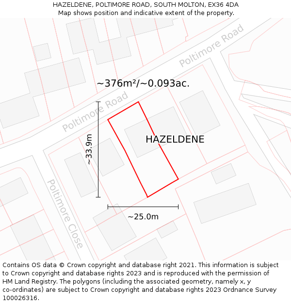 HAZELDENE, POLTIMORE ROAD, SOUTH MOLTON, EX36 4DA: Plot and title map