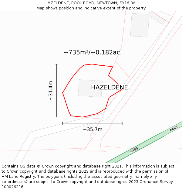 HAZELDENE, POOL ROAD, NEWTOWN, SY16 3AL: Plot and title map