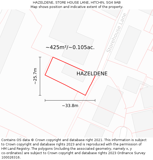 HAZELDENE, STORE HOUSE LANE, HITCHIN, SG4 9AB: Plot and title map