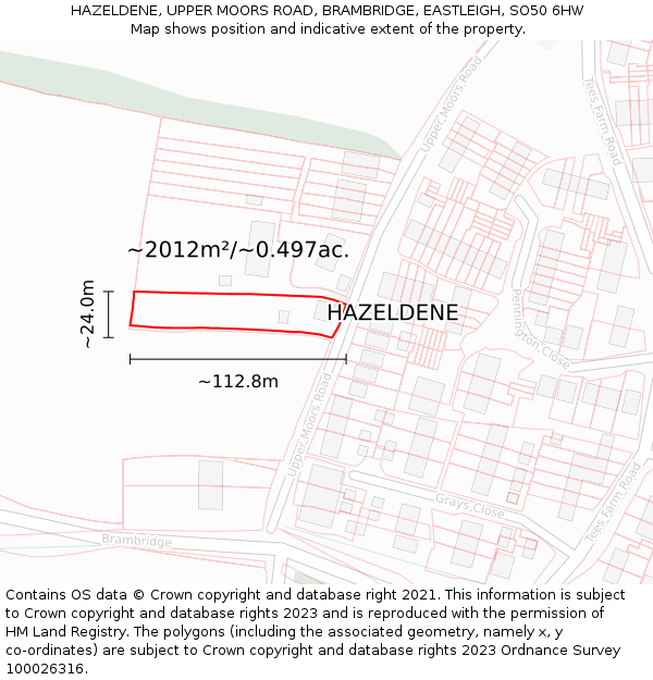 HAZELDENE, UPPER MOORS ROAD, BRAMBRIDGE, EASTLEIGH, SO50 6HW: Plot and title map