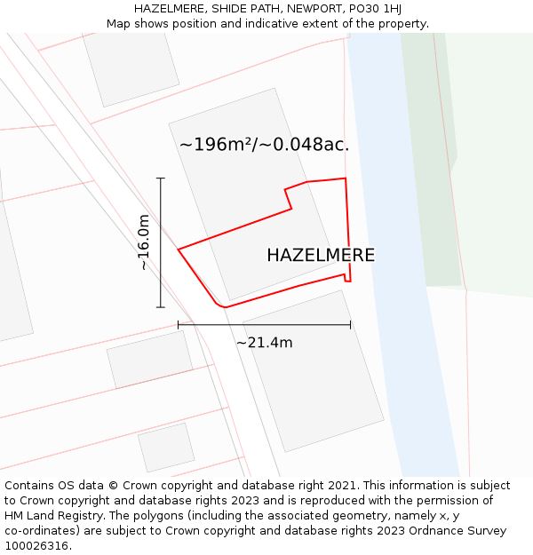 HAZELMERE, SHIDE PATH, NEWPORT, PO30 1HJ: Plot and title map