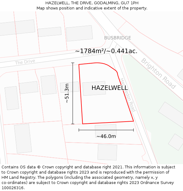 HAZELWELL, THE DRIVE, GODALMING, GU7 1PH: Plot and title map