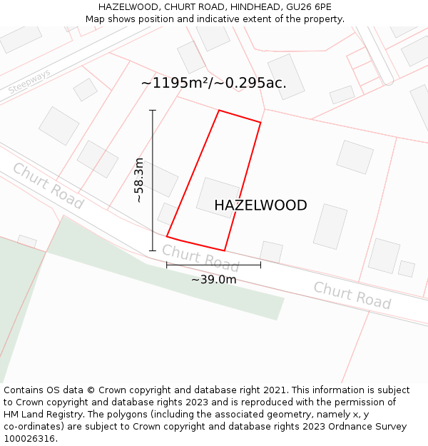 HAZELWOOD, CHURT ROAD, HINDHEAD, GU26 6PE: Plot and title map