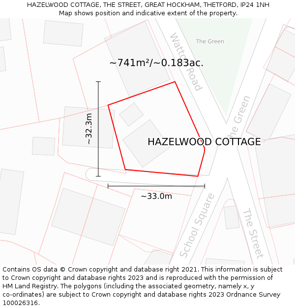 HAZELWOOD COTTAGE, THE STREET, GREAT HOCKHAM, THETFORD, IP24 1NH: Plot and title map