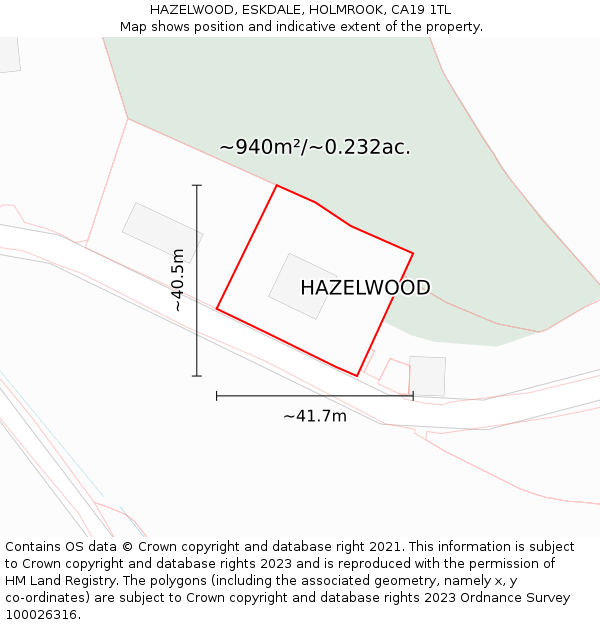 HAZELWOOD, ESKDALE, HOLMROOK, CA19 1TL: Plot and title map