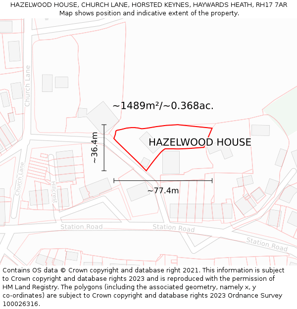 HAZELWOOD HOUSE, CHURCH LANE, HORSTED KEYNES, HAYWARDS HEATH, RH17 7AR: Plot and title map