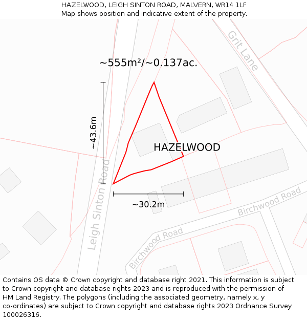 HAZELWOOD, LEIGH SINTON ROAD, MALVERN, WR14 1LF: Plot and title map