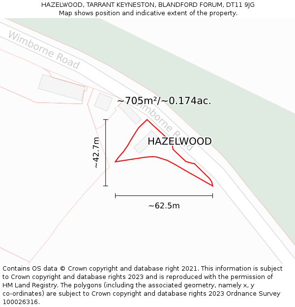 HAZELWOOD, TARRANT KEYNESTON, BLANDFORD FORUM, DT11 9JG: Plot and title map