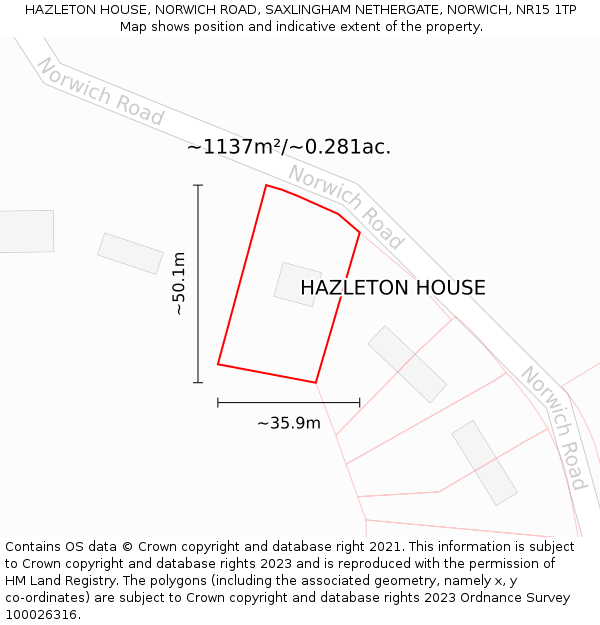 HAZLETON HOUSE, NORWICH ROAD, SAXLINGHAM NETHERGATE, NORWICH, NR15 1TP: Plot and title map