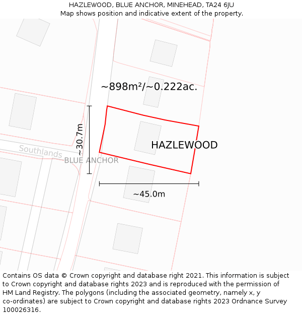 HAZLEWOOD, BLUE ANCHOR, MINEHEAD, TA24 6JU: Plot and title map