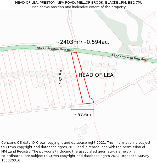 HEAD OF LEA, PRESTON NEW ROAD, MELLOR BROOK, BLACKBURN, BB2 7PU: Plot and title map
