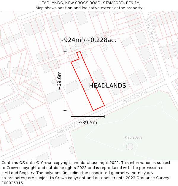 HEADLANDS, NEW CROSS ROAD, STAMFORD, PE9 1AJ: Plot and title map