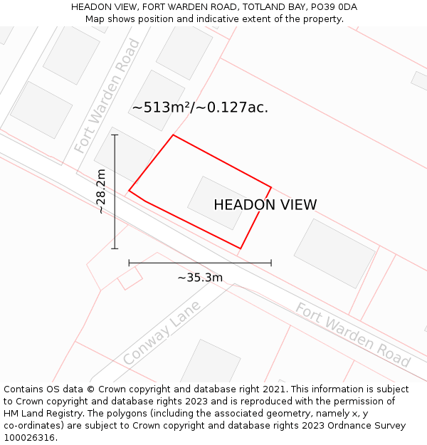 HEADON VIEW, FORT WARDEN ROAD, TOTLAND BAY, PO39 0DA: Plot and title map