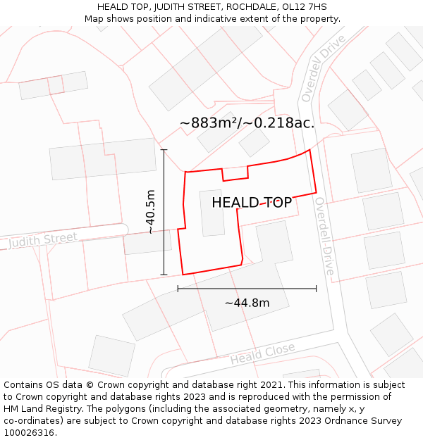 HEALD TOP, JUDITH STREET, ROCHDALE, OL12 7HS: Plot and title map