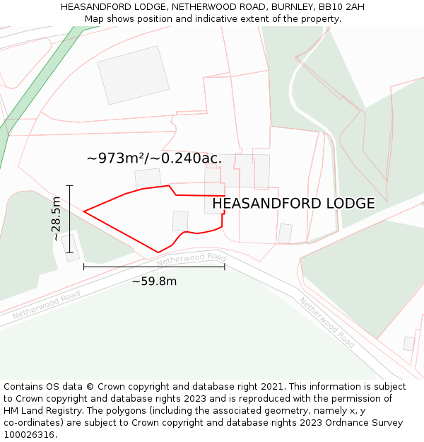 HEASANDFORD LODGE, NETHERWOOD ROAD, BURNLEY, BB10 2AH: Plot and title map