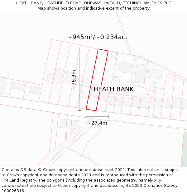 HEATH BANK, HEATHFIELD ROAD, BURWASH WEALD, ETCHINGHAM, TN19 7LG: Plot and title map